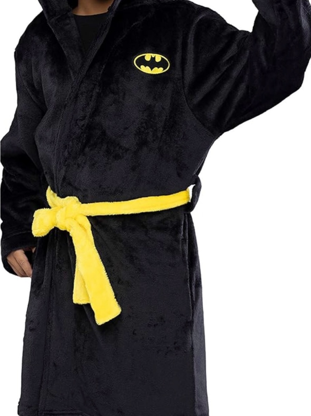 Batman Black Plush Robe with Yellow Logo